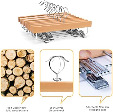 Nature Smile Kids Solid Wooden Pants Hangers,Baby Toddler Children Wood Skirts Hangers,Trousers Bottom 11.8 inches Hangers with 2-Adjustable Clips Anti-Rust Hook Pack of 20 (Natural) - Image 3