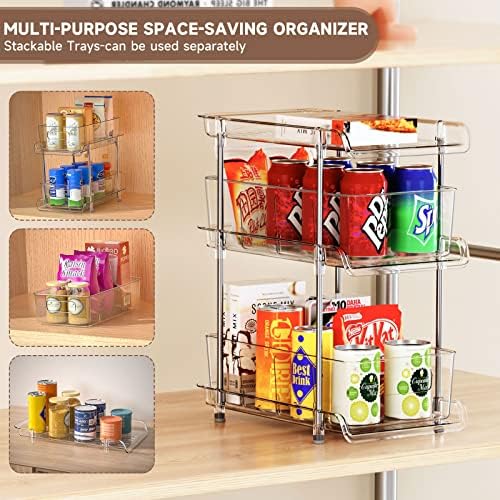 2Set 3 Tier Clear Bathroom Organizer with Dividers, Pull-Out Pantry Organization and Storage, Multi-Purpose Under Sink Organizers and Storage, Vanity Skincare Cosmetic Closet Organizer Medicine Bins - Image 4