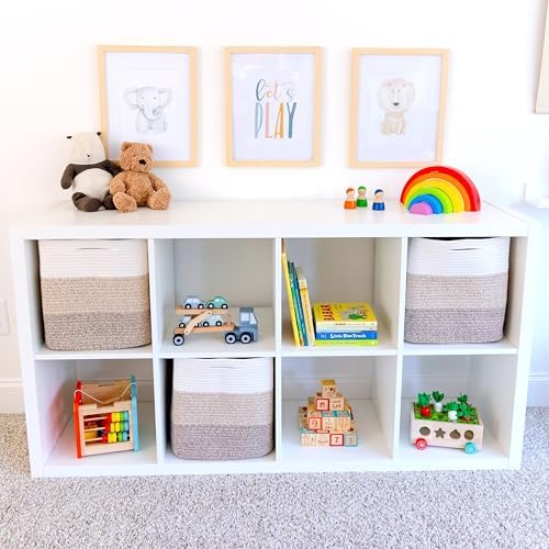 NaturalCozy 13x15x13 Kallax Storage Cubes Bins, 3 Pack | Cotton Rope Cube Storage Bin Woven Baskets for Organizing | Kallax Insert Storage Baskets for Shelves Organizer, Kids Toy, Closet Baby Nursery - Image 3