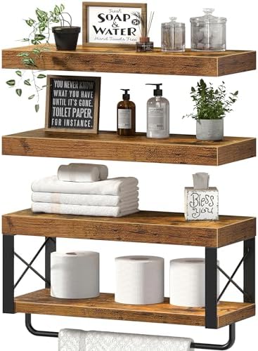 QEEIG Bathroom Shelves Over Toilet (Brown, Set of 3, 15.7") by QEEIG