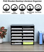 PAG-Mass Countertop Mail Sorter Organizer, Wooden Literature Organizer, Student Mailbox for Classroom, Desktop Bill Organizer for Office Home School, 12 Compartments, Black&White - Image 6