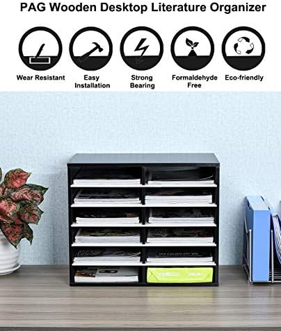 PAG-Mass Countertop Mail Sorter Organizer, Wooden Literature Organizer, Student Mailbox for Classroom, Desktop Bill Organizer for Office Home School, 12 Compartments, Black&White - Image 6