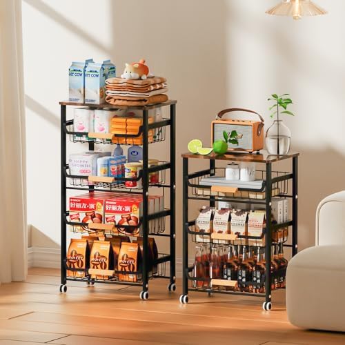 Fruit Vegetable Basket for Kitchen,4 Tier Pantry Organizers and Storage,Snack Organizer for Countertop,Pantry Cart,Metal Wire Storage Shelf Organizer Baskets for Kitchen, Pantry, Bathroom - Image 7