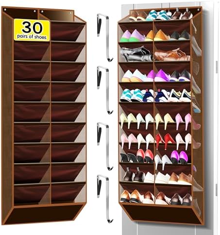 Kotkn 10-Tier Over the Door Shoe Organizer, 20 Pockets Holds 20-30 Pairs, Heavy-Duty Oxford Fabric with Hexagon Mesh for Boots & Sneakers-Coffee Brown by Unknown