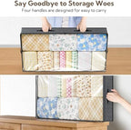 10 Pack Under Bed Storage Containers 90L Underbed Closet Organizer System Collapsible Storage Bins with Clear Window and Reinforced Handles for Bedding Pillows Blanket Towels Clothes Wardrobe Bedroom - Image 7