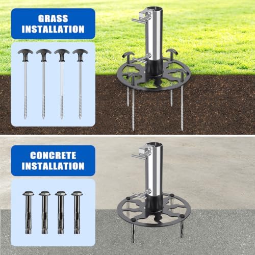 Dolibest Heavy Duty Outdoor Umbrella Base(up to 2'' Pole), Patio Umbrella Stand Anchor with Ground Spike/Expansion Anchors, Steel Umbrella Base for Patio Yard Grass/Concrete Use - Image 4