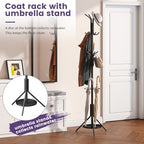 Coat Rack Freestanding,Entryway Hanger Stand,Umbrella Holder,Hall Tree With 12 Hooks, Floor Standing Metal Tree Stand,Black - Image 6