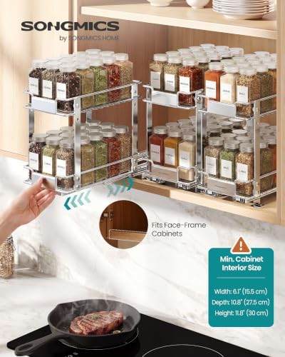 SONGMICS Spice Rack Organizer for Cabinet, Pull Out 2 Tier Thick Steel - Image 2