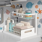 2 Tier Under Sink Organizer, Pull Out Sliding Drawer (White) - Image 2