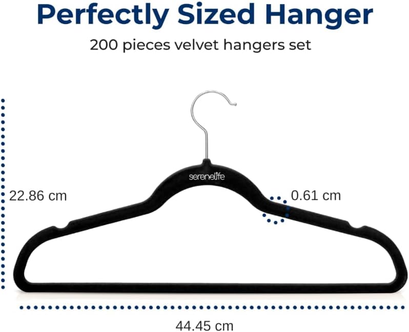 SereneLife Velvet Hangers – 200 Pack, Slim & Space Saving for Closets - Image 2