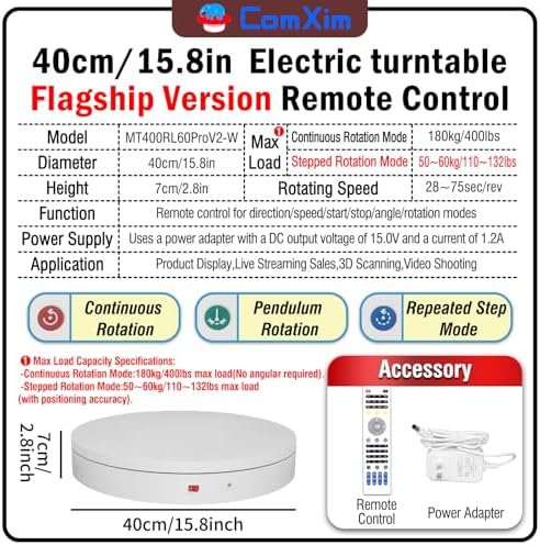 15.8In Remote Motorized Electric Turntable Rotating Display Stand Rotating Platform Photography Turntable motorized lazy susan base giratoria para for Photography,3D Scanner,(Load Range:132~400lbs) - Image 2