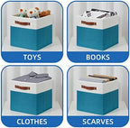 Temary Storage Cube Bins 11 Cube Storage Bins Storage Baskets for Closet, Shelves 4 Pack Fabric Organizer Bins with Leather Handles(White&Teal) - Image 4