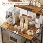 SUPERJARE Bakers Rack with Power Outlets, Microwave Stand, 31.5 X 16.5 Inch Larger Desktop, Kitchen Storage Rack with Adjustable Middle Shelf, 6 S-Shaped Hooks, Coffee Bar Stand, Rustic Brown - Image 6