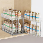 Mystozer Pull Out Spice Rack Organizer for Cabinet, Slide Out Spice Racks Organizer, Easy to Install Spice Cabinet Organizers, 8.5''Wx10.5''Dx8.3''H, 3 Drawers - 2 Tiers (Clear) by Mystozer