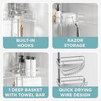 Zenna Home Tension Pole Shower Caddy Corner Organizer, Adjustable Standing Shower Caddy with 4 Baskets and Built in Towel Bar, Rust Resistant Bathroom Tension Rod Organizer, 60 to 97 Inch, Chrome - Image 6