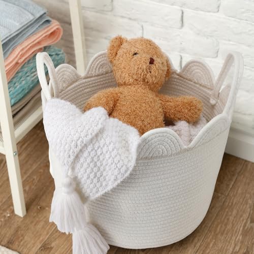LemonRoad Round Woven Basket White, 16" L X 16" W X 14" H - Image 5
