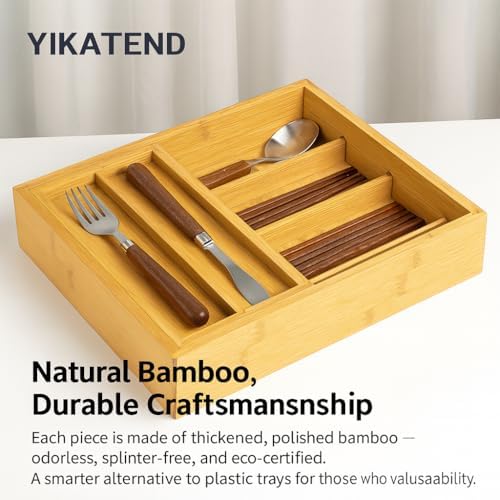 Bamboo Expandable Flatware Drawer Organizer Stackable Bamboo Silverware Drawer Organizer – 2-Tier Kitchen Utensil Tray with Compartments - Image 7