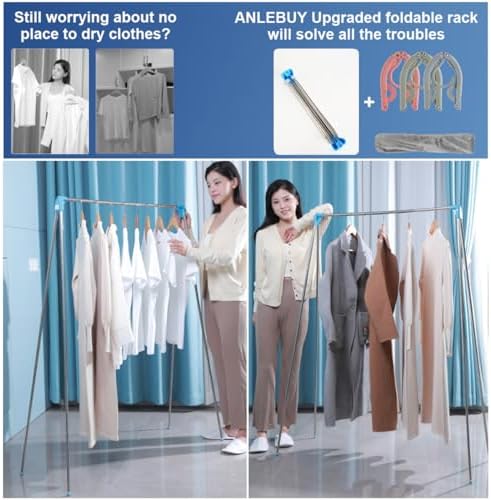 Portable Garment Rack, Folding Clothes Rack, Collapsible Clothing Rack for Dance, Travel, Camping, Laundry, Indoor, Outdoor, Drying, RV, Mini Compact Racks Blue + 3 Foldable Clothes Hangers - Image 5