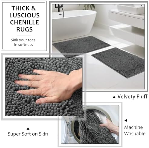 XLHOMO 8-Piece Grey Bathroom Sets with Shower Curtain and Rugs, Resin Bathroom Accessories Sets Complete with Soap Dispenser, Toothbrush Holder, Tumbler & Apothecary Jars Bathroom Essentials - Image 4
