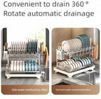 TarnorLe Double Layer Dish Drying Rack, Storage Super Large Bowl Dish Rack, Multifunctional Kitchen Countertop with Drain Pan, 304 Stainless Steel Kitchen Drying Rack, Tableware, Glass Drying Rack - Image 6