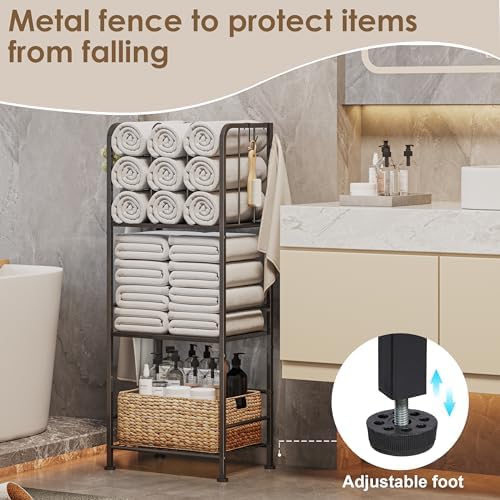 3-Tier Freestanding Cabinet Towel Rack Metal Stand, Black - Image 4