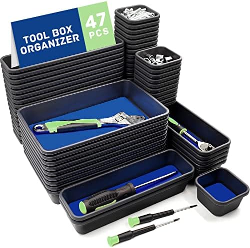 Tool Box Organizer, Tool Drawer Organizer Tray Divider, Toolbox Organization, Garage Tool Organizers and Storage, Tool Box Accessories for Rolling Tool Chest Cabinet (Blue (47PCS)) by Vexercisehoop