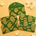 LoveNspire Brocade Fabric Money Envelopes (8 x 4 Inch) Decorative Floral Pattern Shagun Lifafa for Indian Wedding, Birthday | Cash Gift Holder & Home Savings Organizer Green/Pack of 10 by LOVENSPIRE