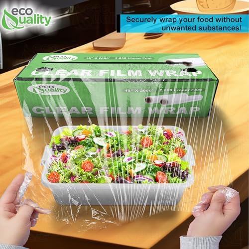 18" x 2000FT Clear Cling PE Food Wrap, Plastic Cling Wrap with Dispenser Cutter Box - BPA Free, Food Safe, Plastic Film Roll, Microwave & Freezer Safe Stretch Wrap for Food Service & Home Use (3) - Image 5