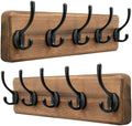 Dseap Wall Mounted Coat Rack: Patented, Heavy-Duty, 17.4" Long 5-Double-Hooks Wooden Hanger Rail for Winter Coats, Hat, Jacket, Clothing - Natural & Black, Pack of 2 by Dseap