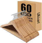 Wood Hangers - 60 Pack Solid Shirt Hangers, Heavy Duty & Slim Wooden Hangers, for Suit, Coat, Jacket, Pants（Natural） by Uilmart