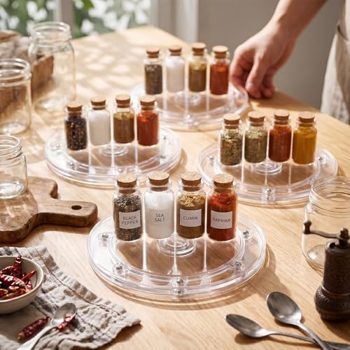 12 Pcs 6 Inch Small Lazy Susan Turntable Clear Acrylic Lazy Susan Organizer 360 Degree Rotating Spice Rack Tray for Kitchen Pantry Spice Rack Table - Image 4