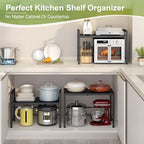 Expandable-Metal-Storage-Shelves-For-Pantry Kitchen Garage, 120lbs Heavy Duty Shelving Units For Small Appliance For Countertop Cabinets, Adjustable Shelf Organizer Riser Rack For Closet Warehouse - Image 3