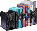 2 Pack Adjustable Metal Book Ends for Heavy Books, Extends Up to 19", Black by OMEYA
