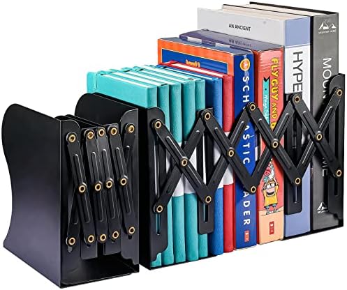 2 Pack Adjustable Metal Book Ends for Heavy Books, Extends Up to 19", Black by OMEYA
