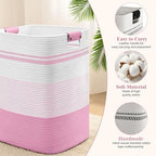Laundry Hamper, 95L Tall Laundry Basket with Leather Handles, Rectangle Large Clothes Hamper for Organizing, Cotton Woven Laundry Baskets Storage Hampers for Bedroom, Nursery, Living Room - Image 5