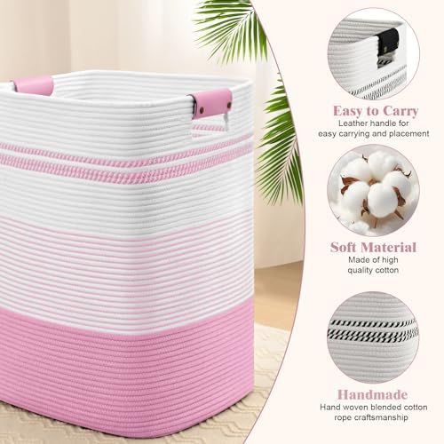 Laundry Hamper, 95L Tall Laundry Basket with Leather Handles, Rectangle Large Clothes Hamper for Organizing, Cotton Woven Laundry Baskets Storage Hampers for Bedroom, Nursery, Living Room - Image 5