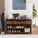 Shoe Bench, Lift Top Shoe Storage Bench, Adjustable Shelf Entryway Bench, Metal and Wood Shoe Rack Organizer with Cushion for Entry, Bedroom, Closet, Living Room, Hallway (Brown, 35.5“W) - Image 3