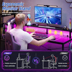 SUPERLELE Gaming Desk with Power Outlet, LED Lights, Storage Shelf & Drawer - Image 6