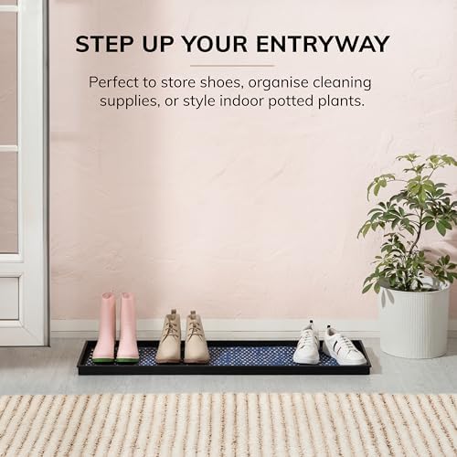 Anji Mountain Heavy Duty Waterproof Rubber Shoe Storage Mat Organizer/Boot Storage Multi Use for Entryway with Coir, Blue and Ivory Insert, Fits 4 Pair (46.5" Wide) - Image 2