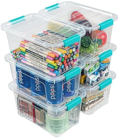 Storage Bins with Lids 6 Pack Clear Storage Containers, 7 Quart Stackable Plastic Containers with Secure Black Buckle Latch, Durable Storage Box Organizer for Pantry, Closet, Office & Classroom by EasyCozyHomey