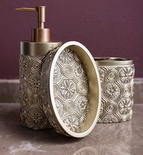 Hymmah Bathroom Accessories Set,Golden Design Toothbrush Holder,Farmhouse Bathroom Decor,4 Pcs Resin Gift Set Apartment Necessities, Contain Toothbrush Cup,Soap Dispenser,Soap Dish,Tumbler - Image 6