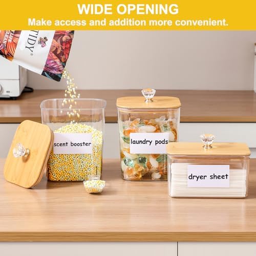Large 4 Pack Laundry Pods Container & Laundry Powder Container, Plastic Laundry Room Organization and Storage Jars, Dryer Sheet Holder with Lid, Scoops, 16 Labels - Image 4
