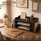 Wood Desk Organizer: File Organizer with 3-Tier Shelf, Distressed Black - Image 5