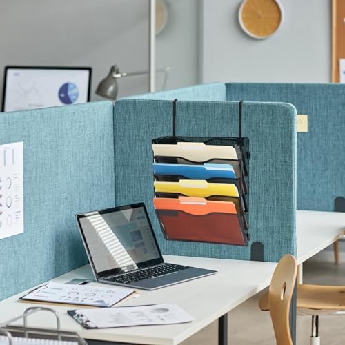 EASEPRES 5 Pocket Mesh Hanging Wall File Organizer with Hangers & Nametag Label, Wall Mounted Mail Paper Document Folder Holder, Clipboard Storage Organization Magazine Rack for Office Cubicle, Black - Image 5