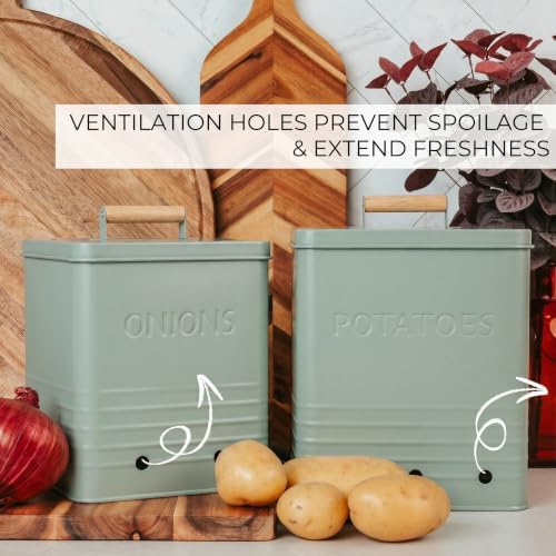 Beautiful Potato and Onion Storage Container Set - Food Safe Metal Bins - Image 6