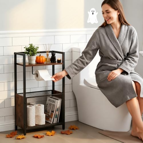Toilet Paper Holder Free Standing, Black Toilet Paper Holder Stand, Freestanding Toilet Paper Holder for Bathroom Tissue Holder Roll Holder, Magazines, Wipes - Image 3
