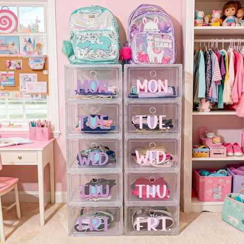 10 Shelf Weekly Clothes Organizer for Kids, Clear Drawer Bins - Image 2
