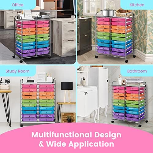 COSTWAY 20-Drawer Rolling Storage Cart, Utility Storage Organizer Cart - Image 7