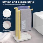 NearMoon Hand Towel Holder with Balanced Marble Base, SUS304 Stainless Steel Stand Towel Ring L Shape Hand Towel Rack Free-Standing Towel Bar for Bathroom Kitchen Countertop (Double Rod, Brushed Gold) - Image 6
