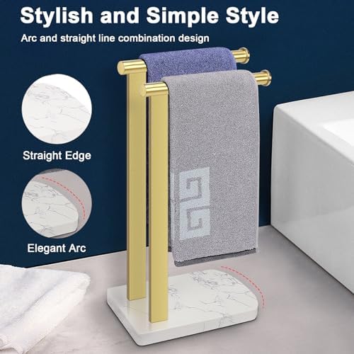 NearMoon Hand Towel Holder with Balanced Marble Base, SUS304 Stainless Steel Stand Towel Ring L Shape Hand Towel Rack Free-Standing Towel Bar for Bathroom Kitchen Countertop (Double Rod, Brushed Gold) - Image 6